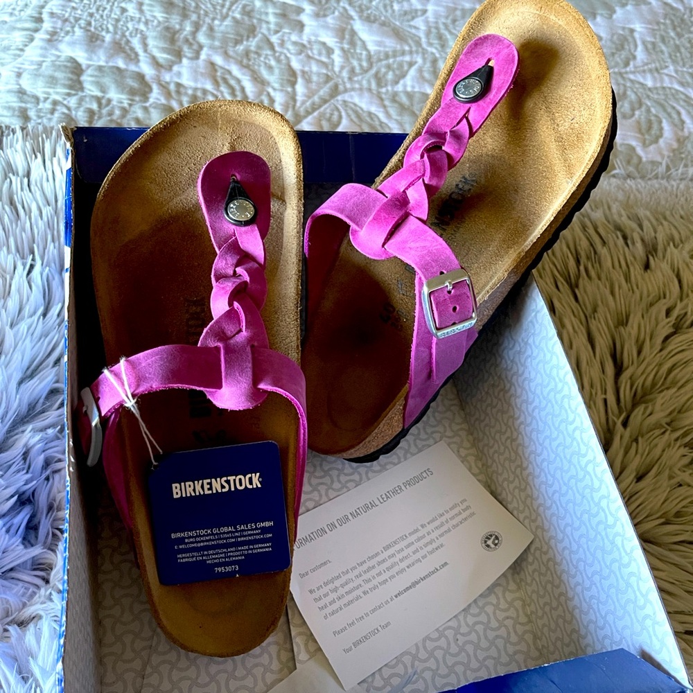 Birkenstock Gizeh Leather Braided Sandals In Festival Fuchsia